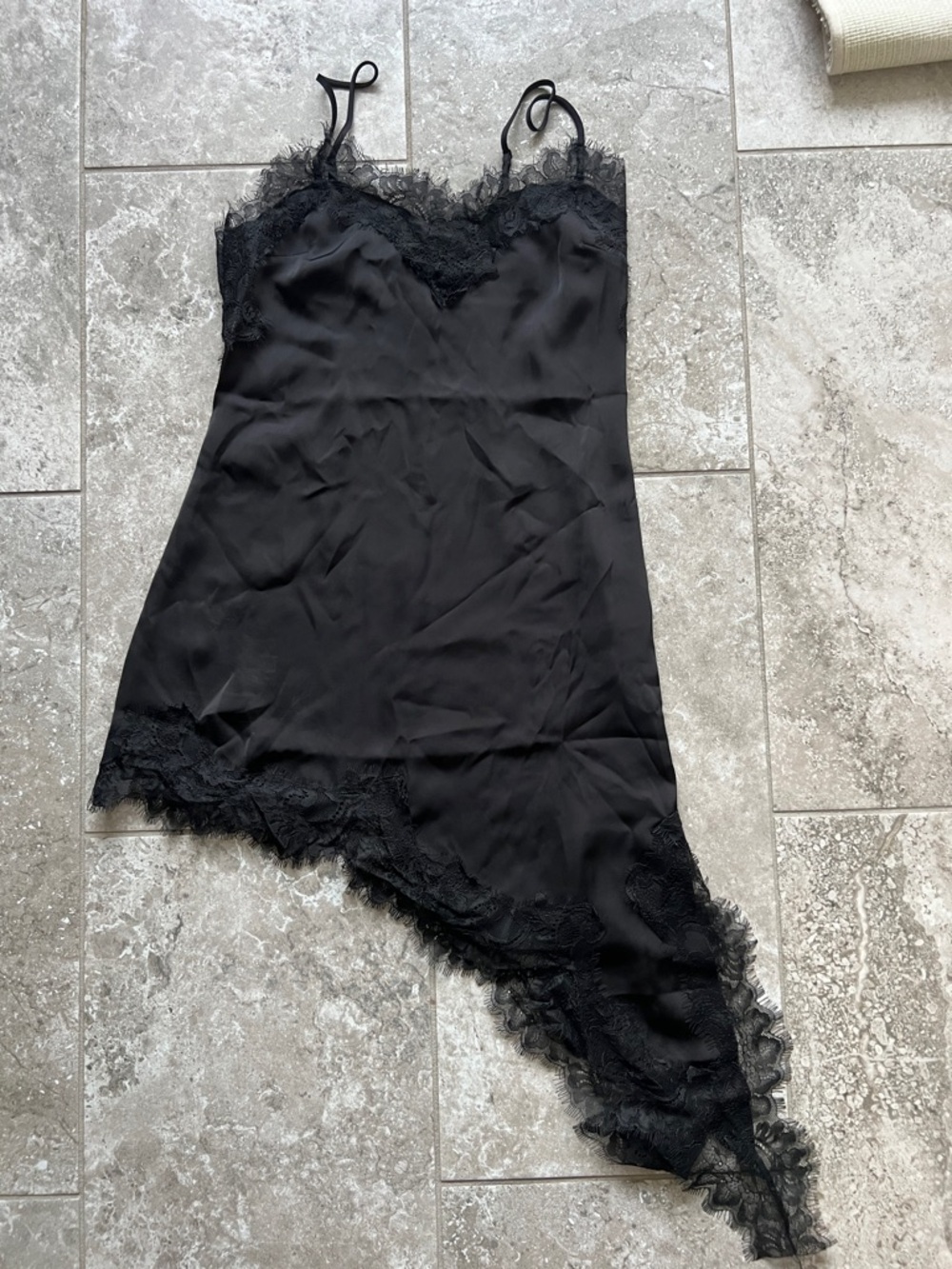 H&M Black Asymmetrical Lace Slip Dress